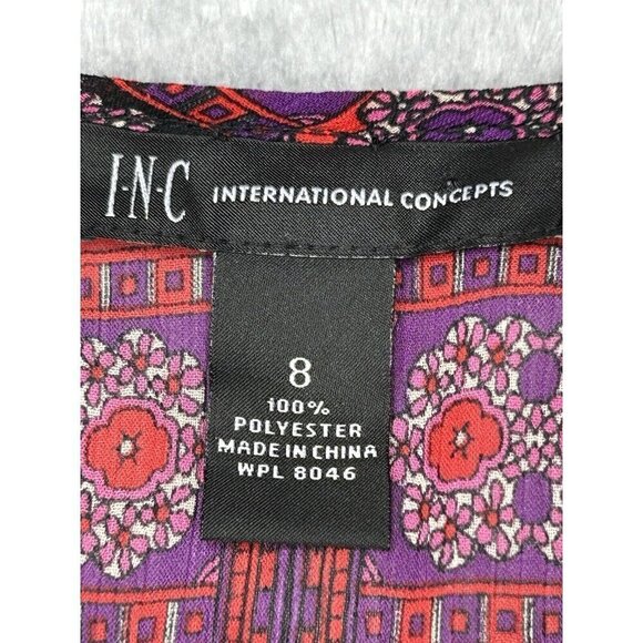 INC Top Womens 8 Kimono Tie Waist Pink Red Paisley Semi Sheer Ruched Back Boho - Picture 5 of 8